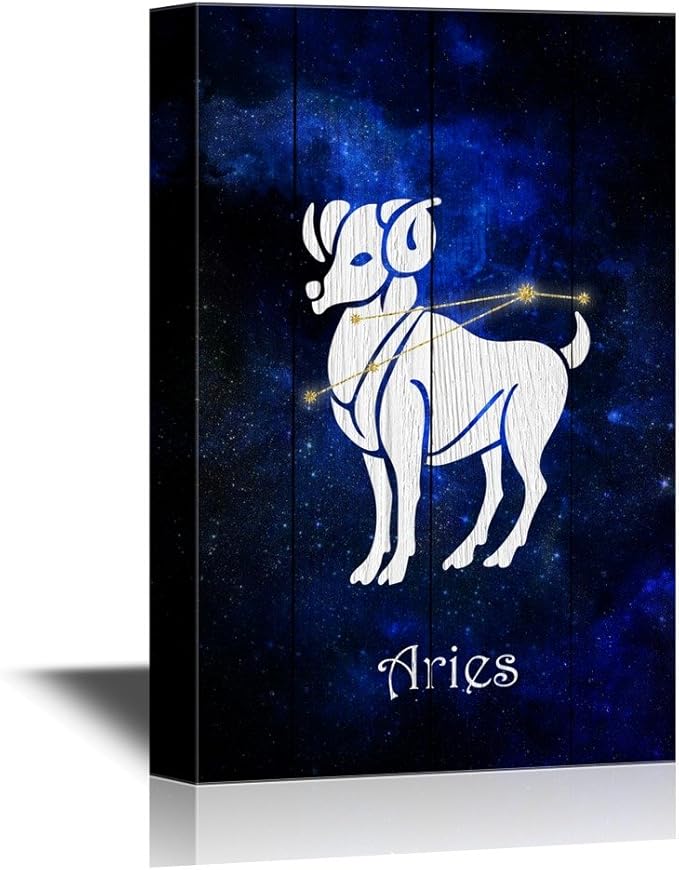 wall26 - 12 Zodiac Signs Constellation Canvas Wall Art - Aries - Gallery Wrap Modern Home Art | Ready to Hang - 16x24 inches - Aries Canvas for men