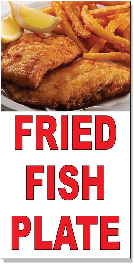 Fried Fish Plate Red Food Bar Restaurant Food Truck Decal Sticker Store Sign - 4.5 x 12 inches - Pisces for men