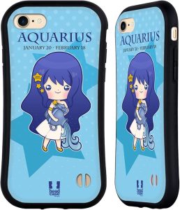 Head Case Designs Aquarius Kawaii Zodiac Signs Hybrid Case Compatible with Apple iPhone 7/8 / SE 2020 & 2022 - Aquarius Phone Case for men