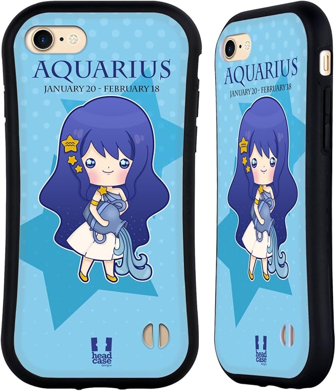 Head Case Designs Aquarius Kawaii Zodiac Signs Hybrid Case Compatible with Apple iPhone 7/8 / SE 2020 & 2022 - Aquarius Phone Case for men