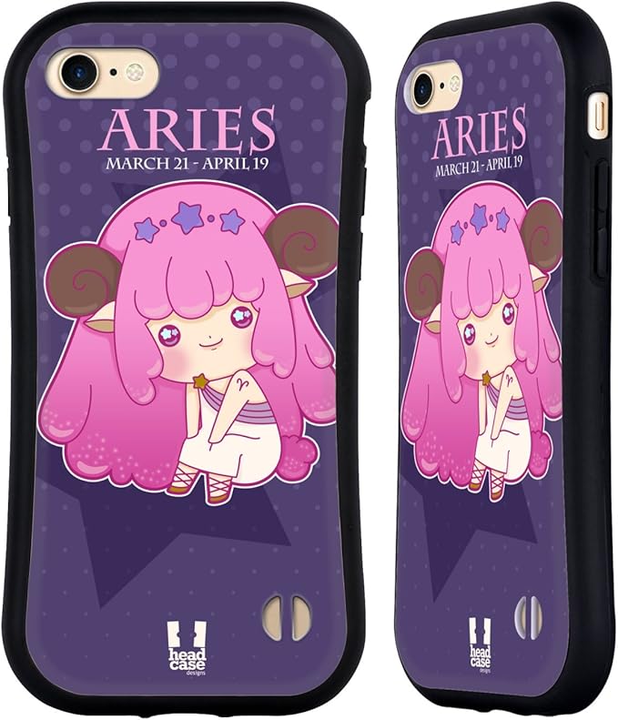 Head Case Designs Aries Kawaii Zodiac Signs Hybrid Case Compatible with Apple iPhone 7/8 / SE 2020 & 2022 - Aries Phone Case for men