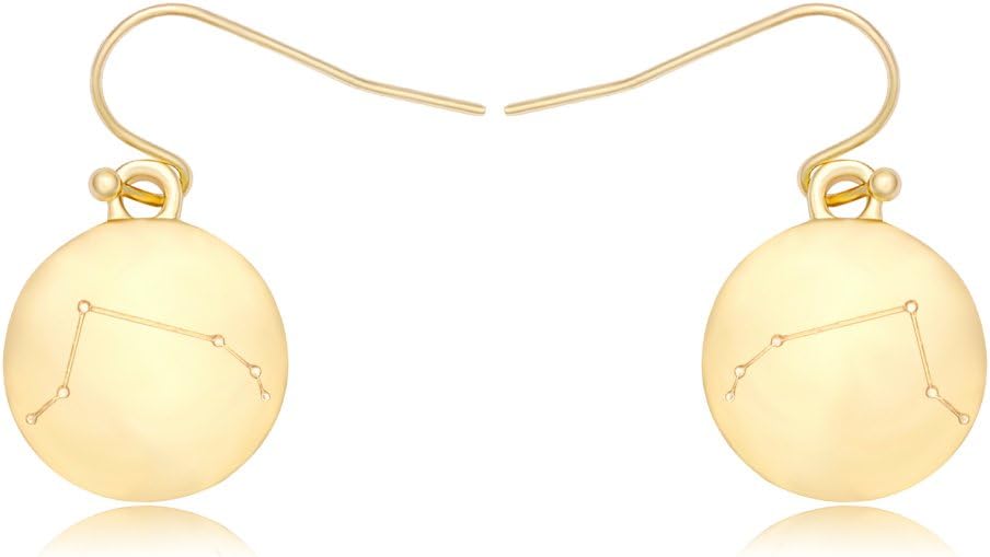 Gold Plating Star Sign Rhinestone 12 Constellations Zodiac Horoscope Astrology Disc Earring Jewelry Accessories - Aries Earrings for men