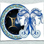 Ambesonne Zodiac Tapestry, Gemini Motif Women Future Celestial Information Cosmos Theme Constellation, Wide Wall Hanging for Bedroom Living Room Dorm, 60" X 40", Night Blue Yellow - Gemini Blanket for men