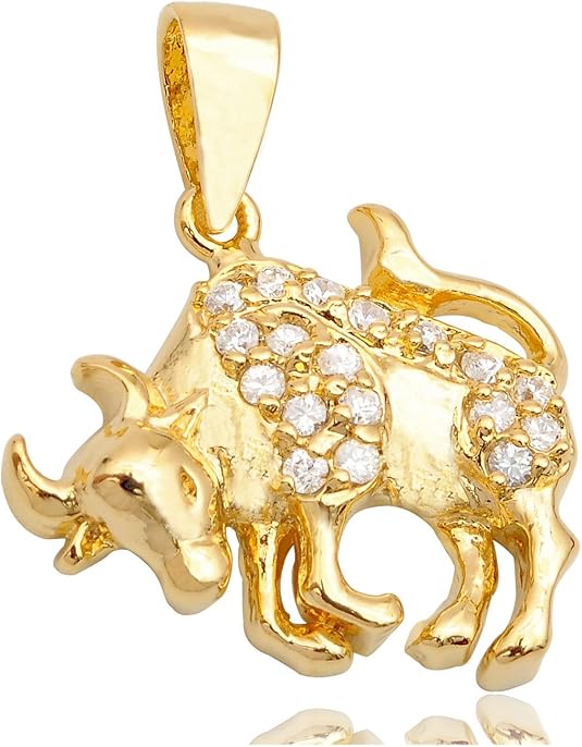 Horoscope Astrology Sign Necklace Pendant Charm Jewelry Gold Plated Brass - Taurus Products for men