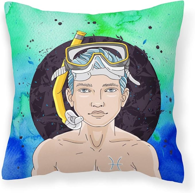 Caroline's Treasures BB7316PW1818 Pisces Zodiac Sign Fabric Decorative Pillow Machine Washable, Indoor Outdoor Decorative Pillow for Couch, Bed or Patio, 18Hx18W - Pisces Pillow for men