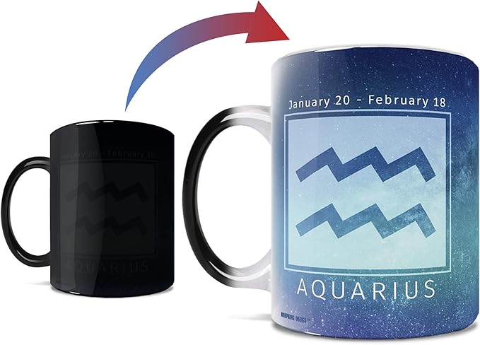 Morphing Mugs Birthday Zodiac Sign - Aquarius Heat Sensitive Mug – Image revealed when HOT liquid is added - One 11oz Ceramic Mug - Aquarius Mug for men