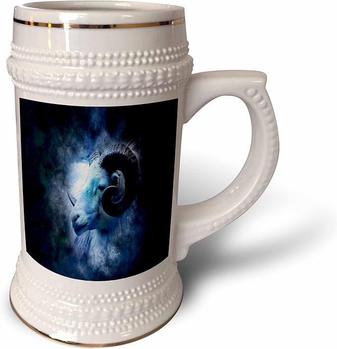 3dRose Image of Blue Aries Sign For March And April - Stein Mug, 18oz , 22oz, White - Aries Mug for men