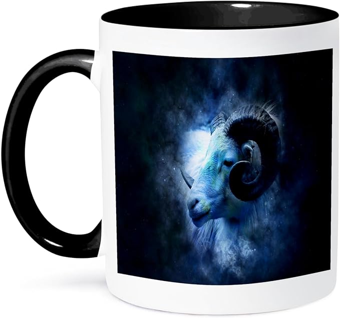 3dRose Image of Blue Aries Sign For March And April 11oz Two-Tone Black Mug - Aries Mug for men