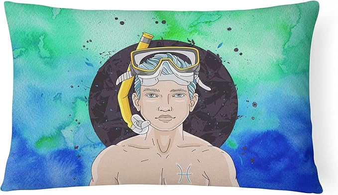 Caroline's Treasures BB7316PW1216 Pisces Zodiac Sign Canvas Fabric Decorative Pillow Machine Washable, Indoor Outdoor Decorative Pillow for Couch, Bed or Patio, 12HX16W - Pisces Pillow for men
