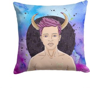 Caroline's Treasures BB7318PW1414 Taurus Zodiac Sign Fabric Decorative Pillow Machine Washable, Indoor Outdoor Decorative Pillow for Couch, Bed or Patio, 14Hx14W - Taurus Pillow for men