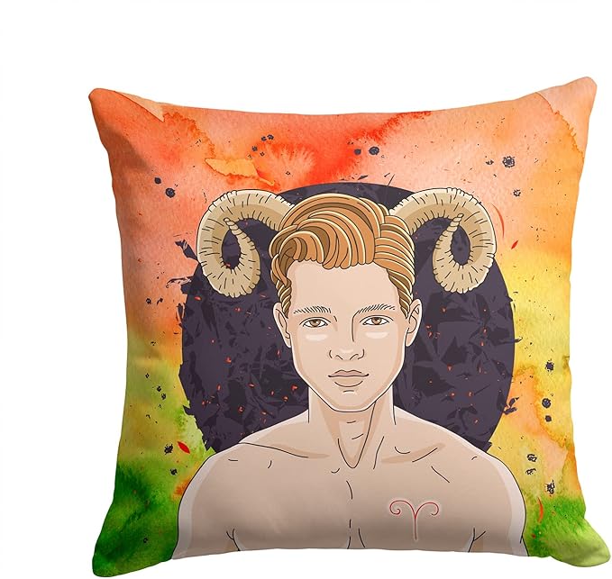 Caroline's Treasures BB7317PW1414 Aries Zodiac Sign Fabric Decorative Pillow Machine Washable, Indoor Outdoor Decorative Pillow for Couch, Bed or Patio, 14Hx14W - Aries Pillow for men