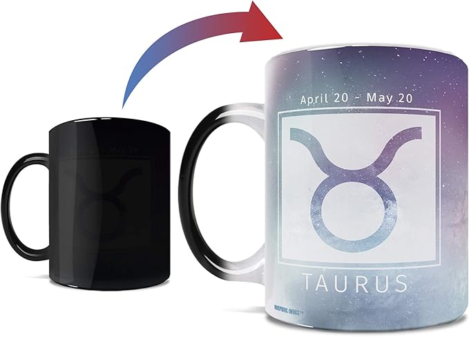 Morphing Mugs Birthday Zodiac Sign - Taurus Heat Sensitive Mug – Image revealed when HOT liquid is added - One 11oz Ceramic Mug - Taurus for men