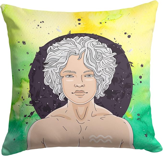 Caroline's Treasures BB7315PW1414 Aquarius Zodiac Sign Fabric Decorative Pillow Machine Washable, Indoor Outdoor Decorative Pillow for Couch, Bed or Patio, 14Hx14W - Aquarius Pillow for men