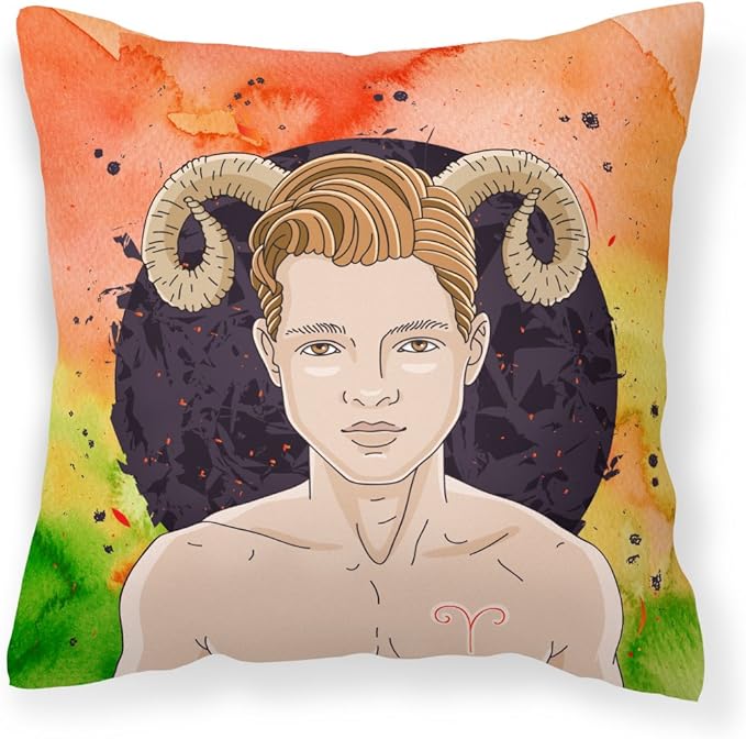 Caroline's Treasures BB7317PW1818 Aries Zodiac Sign Fabric Decorative Pillow Machine Washable, Indoor Outdoor Decorative Pillow for Couch, Bed or Patio, 18Hx18W - Aries Pillow for men