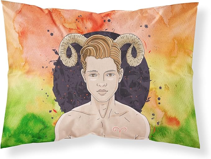 Caroline's Treasures BB7317PILLOWCASE Aries Zodiac Sign Fabric Standard Pillowcase Lightweight Super Soft Easy Care Decorative Artwork Pillowcase, Standard - Aries Pillow for men