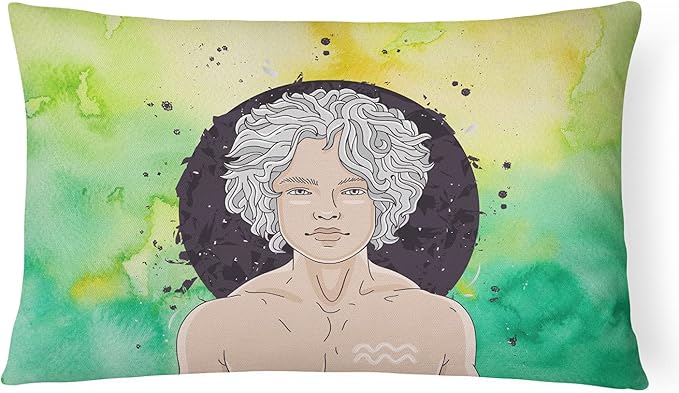 Caroline's Treasures BB7315PW1216 Aquarius Zodiac Sign Canvas Fabric Decorative Pillow Machine Washable, Indoor Outdoor Decorative Pillow for Couch, Bed or Patio, 12HX16W - Aquarius Pillow for men