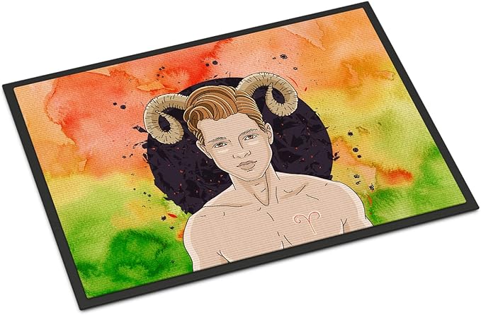 Caroline's Treasures BB7317JMAT Aries Zodiac Sign Doormat 24x36 Front Door Mat Indoor Outdoor Rugs for Entryway, Non Slip Washable Low Pile, 24H X 36W - Aries Car Floor Mat for men