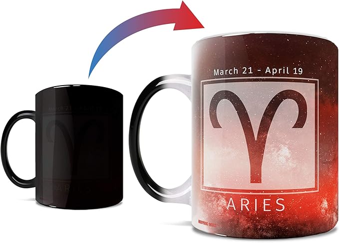 Morphing Mugs Birthday Zodiac Sign - Aries Heat Sensitive Mug – Image revealed when HOT liquid is added - One 11oz Ceramic Mug - Aries Mug for men