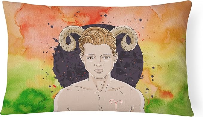 Caroline's Treasures BB7317PW1216 Aries Zodiac Sign Canvas Fabric Decorative Pillow Machine Washable, Indoor Outdoor Decorative Pillow for Couch, Bed or Patio, 12HX16W - Aries Canvas for men