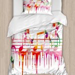 Ambesonne Music Duvet Cover Set, Colorful Artwork Music Notes Clef Signs Composer Orchestra with Classical Design, Decorative 2 Piece Bedding Set with 1 Pillow Sham, Twin Size, Orange Pink - Gemini Blanket for men
