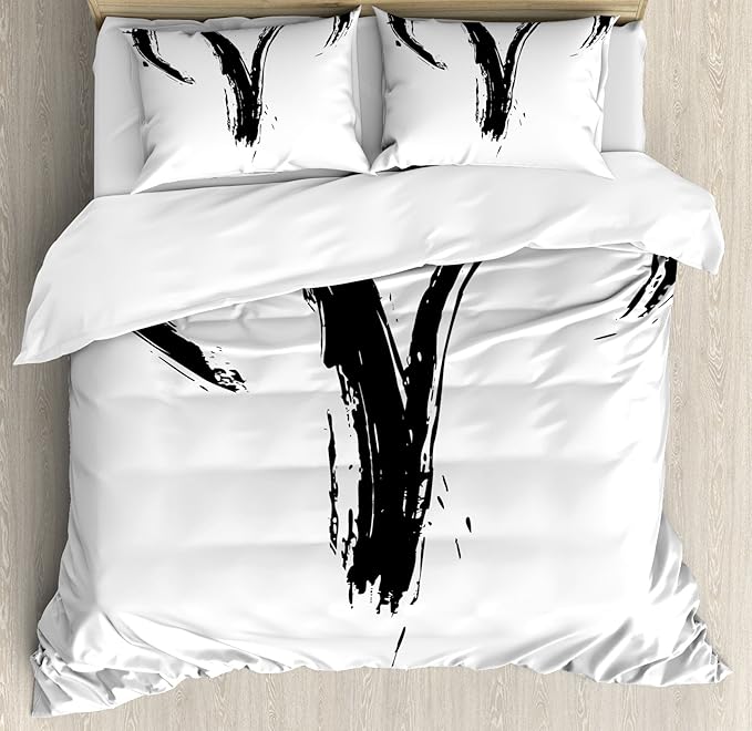 Ambesonne Astrology Duvet Cover Set, Aries Astrology Sign with Grunge Illustration Elements Character Venus, Decorative 3 Piece Bedding Set with 2 Pillow Shams, King Size, White Black - Aries Blanket for men