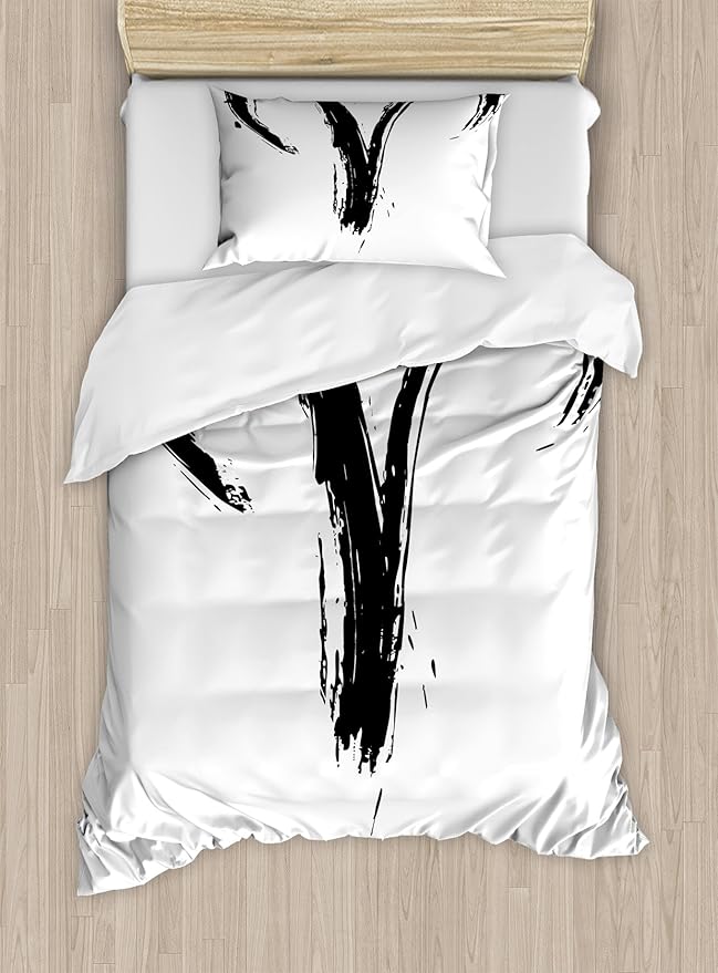 Ambesonne Astrology Duvet Cover Set, Aries Astrology Sign with Grunge Illustration Elements Character Venus, Decorative 2 Piece Bedding Set with 1 Pillow Sham, Twin Size, White Black - Aries Blanket for men