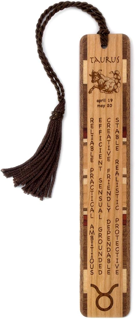 Taurus Zodiac Astrological Sign Handmade Engraved Wooden Bookmark - Made in USA - Also Available Personalized - Taurus for men