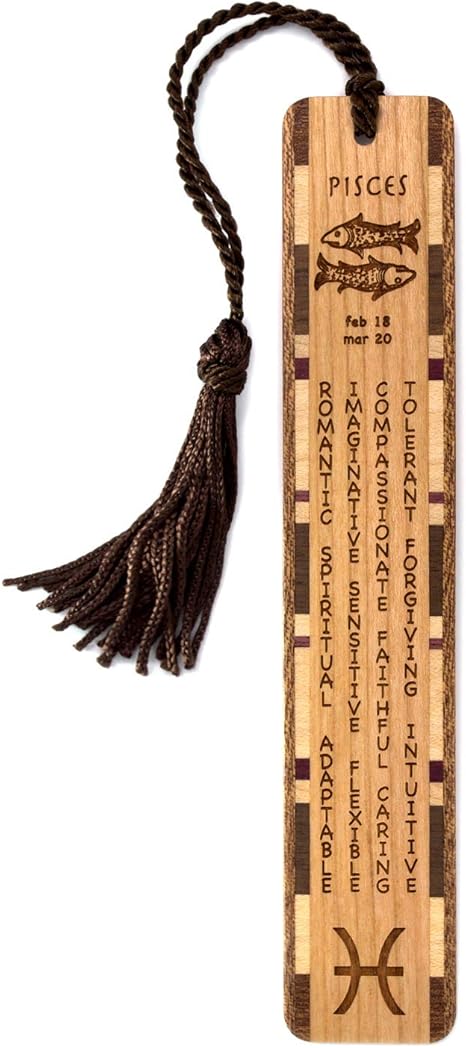 Pisces Zodiac Astrological Sign Handmade Engraved Wooden Bookmark - Made in USA - Also Available Personalized - Pisces for men