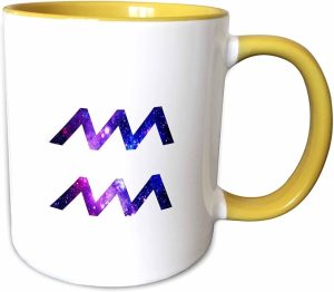 3dRose Aquarius star sign - water waves glyph - astrological horoscope symbol 11oz Two-Tone Yellow Mug - Aquarius Mug for men
