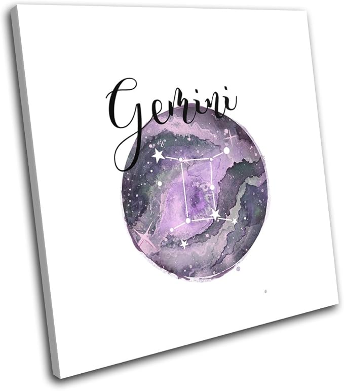Bold Bloc Design - Constellation Gemini Star Sign Starsign 90x90cm Single Canvas Art Print Box Framed Picture Wall Hanging - Hand Made in The UK - Framed and Ready to Hang - Gemini Canvas for men