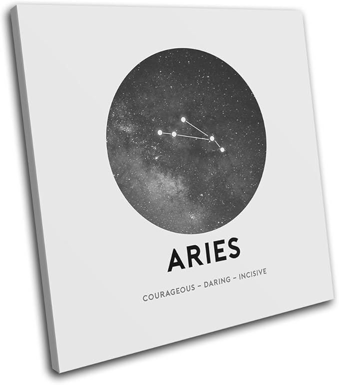 Bold Bloc Design - Constellation Aries Star Sign Starsign 90x90cm Single Canvas Art Print Box Framed Picture Wall Hanging - Hand Made in The UK - Framed and Ready to Hang - Aries Canvas for men