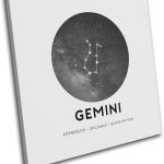 Bold Bloc Design - Constellation Gemini Star Sign Starsign 90x90cm Single Canvas Art Print Box Framed Picture Wall Hanging - Hand Made in The UK - Framed and Ready to Hang - Gemini Canvas for men