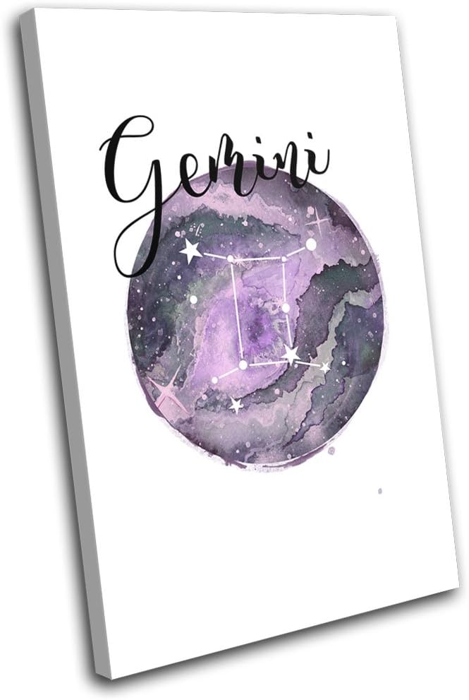 Bold Bloc Design - Constellation Gemini Star Sign Starsign 135x90cm Single Canvas Art Print Box Framed Picture Wall Hanging - Hand Made in The UK - Framed and Ready to Hang - Gemini Canvas for men