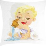 Ambesonne Astrology Throw Pillow Cushion Cover, Aquarius Zodiac Playing Water and Bowl Joy Magic Saturn Planet Stars, Decorative Square Accent Pillow Case, 18" X 18", Cream Yellow - Aquarius Pillow for men