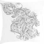 Ambesonne Zodiac Throw Pillow Cushion Cover, Swirling Curved Flowers and Bouquet with Zodiac Sign Aquarius Month Design, Decorative Square Accent Pillow Case, 18" X 18", Black White - Aquarius Pillow for men
