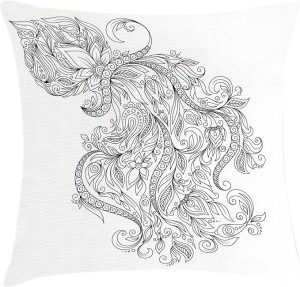 Ambesonne Zodiac Throw Pillow Cushion Cover, Swirling Curved Flowers and Bouquet with Zodiac Sign Aquarius Month Design, Decorative Square Accent Pillow Case, 18" X 18", Black White - Aquarius Pillow for men