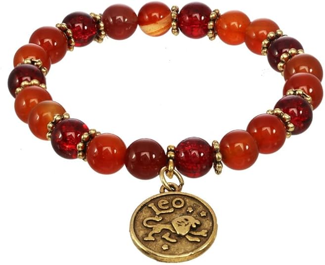 Fire Element Stretch Zodiac Charm Gemstone Bracelet (Aries Sign) - Aries Bracelet for men
