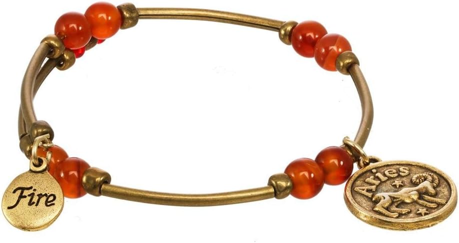 Fire Element Zodiac Charm Wrap Charm Gemstone Bracelet (Aries Sign) - Aries Bracelet for men