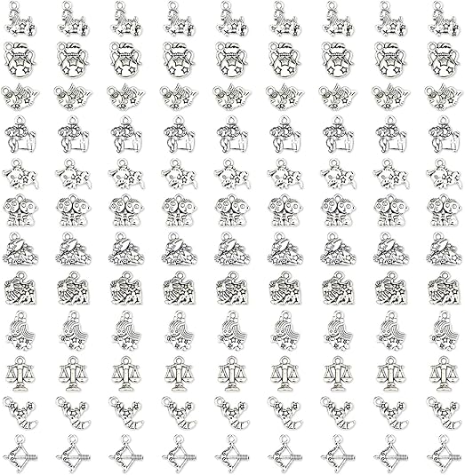 Zodiac Sign Charms Smooth Tibetan Silver Metal Horoscope Charms Pendants DIY for Necklace Bracelet Jewelry Making and Crafting, 9 Sets 108 PCS - Aries Bracelet for men