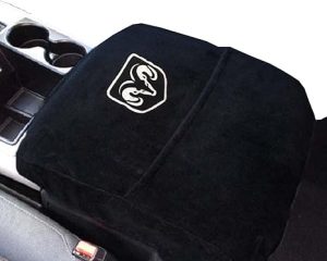 Car Console Covers Plus Official Licensed RAM Embroidered Logo Center Console Cover Designed by Seat Armour to fit RAM 2014-2025 Classic Jump Seat Model and All Bucket Seat Models - Aries Car Seat Cover for men