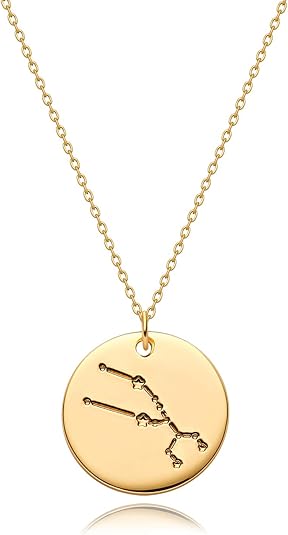 MEVECCO Gold Necklace Coin Disc Zodiac 12 Constellation Star Connected Engraved Horoscope Sign Astrology Pendant 18K Gold Plated Chain Dainty Personalized Simple Jewelry - Taurus Products for men
