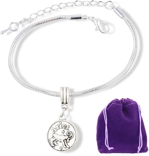 Aries Astrology Sign Snake Chain Charm Bracelet - Aries Bracelet for men