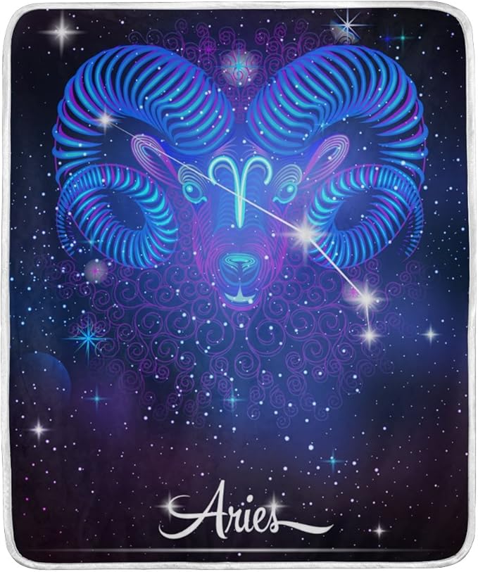 12 Constellation Zodiac Signs Aries Throw Blanket, Lightweight Warm Polyester Blankets for Bed Couch Sofa Travelling Camping, 50 x 60 Inch - Aries Blanket for men