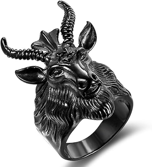 Stainless Steel Satan Worship Ram Goat Head Ring Aries Zodiac Biker Gothic Punk Hiphop - Aries Ring for men