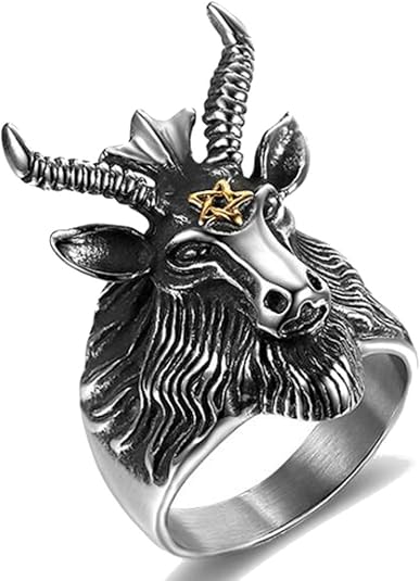 Stainless Steel Satan Worship Ram Goat Head Ring Aries Zodiac Biker Gothic Punk Hiphop - Aries Ring for men