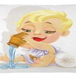 Ambesonne Astrology Throw Pillow Cushion Cover, Aquarius Zodiac Playing Water and Bowl Joy Magic Saturn Planet Stars, Decorative Rectangle Accent Pillow Case, 26" X 16", Cream Yellow - Aquarius Pillow for men