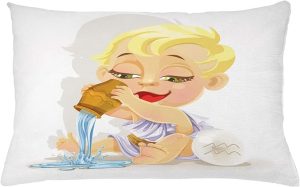 Ambesonne Astrology Throw Pillow Cushion Cover, Aquarius Zodiac Playing Water and Bowl Joy Magic Saturn Planet Stars, Decorative Rectangle Accent Pillow Case, 26" X 16", Cream Yellow - Aquarius Pillow for men