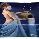 Ambesonne Astrology Throw Pillow Cushion Cover, Aquarius Lady with Pail in The Sea Water Signs Saturn Mystry at Night Stars, Decorative Rectangle Accent Pillow Case, 26" X 16", Blue Dark Blue - Aquarius Pillow for men