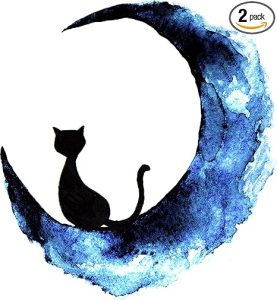 Pretty Watercolor Black Kitty Cat on Moon Silhouette Art Vinyl Decal Sticker (4" Tall) - Scorpio Sticker for men