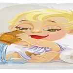 Ambesonne Astrology Throw Pillow Cushion Cover, Aquarius Zodiac Playing Water and Bowl Joy Magic Saturn Planet Stars, Decorative Rectangle Accent Pillow Case, 36" X 16", Cream Yellow - Aquarius Pillow for men